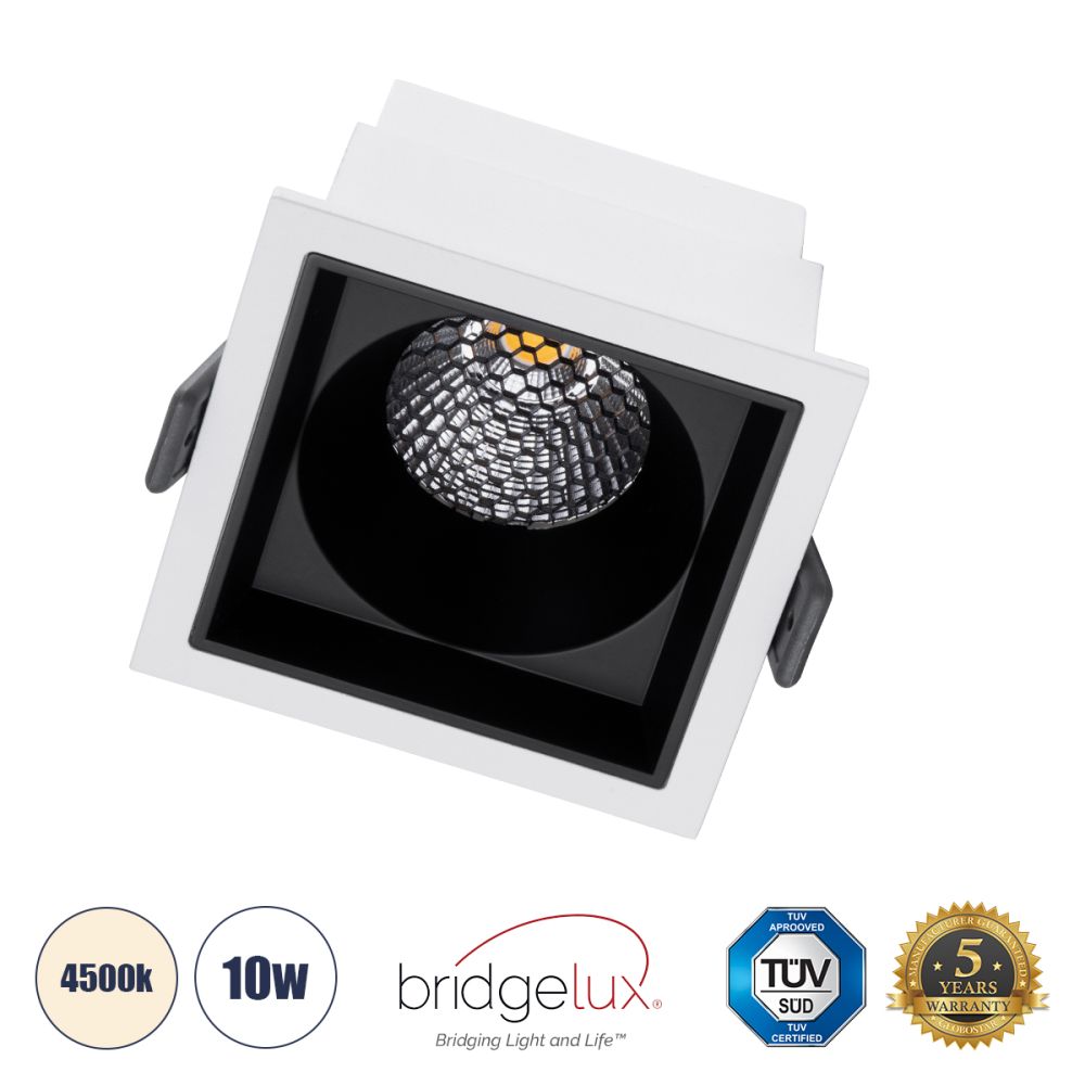 GLOBOSTAR® PLUTO-M 60270 Χωνευτό Downlight Σποτ με Honeycomb Anti Glare Reflector LED 10W 1300lm 38° AC 220-240V IP20 Φυσικό Λευκό 4500K - Bridgelux COB Chip & TÜV SÜD Driver - Λευκό & Μαύρο Ματ - Μ8.4 x Π8.4 x Υ5.9cm / Q7.5 x 7.5cm - 5 Χρόνια Εγγ