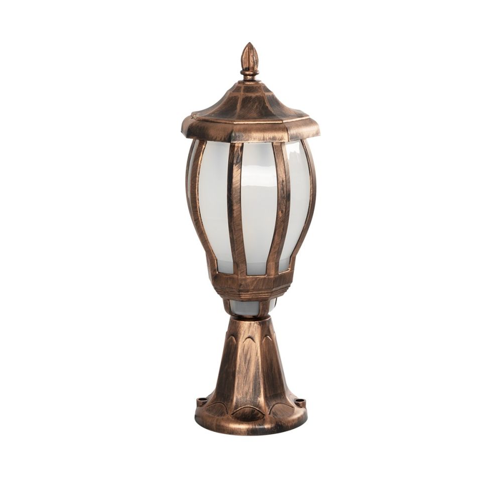 GloboStar® VERDI 203-0235 Vintage Επιδαπέδιο Φωτιστικό Φαναράκι Μονόφωτο 1 x E27 IP44 Χάλκινο & Διάφανο Πλαστικό - Μ18 x Π18 x Υ46cm