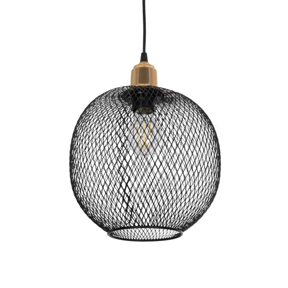 GLOBOSTAR® WIRE 201-0019 Μοντέρνο Κρεμαστό Φωτιστικό Οροφής με Ντουί 1 x E27 AC 220-240V IP20 - Μαύρο & Χρυσό - Μ25 x Π25 x Υ32cm
