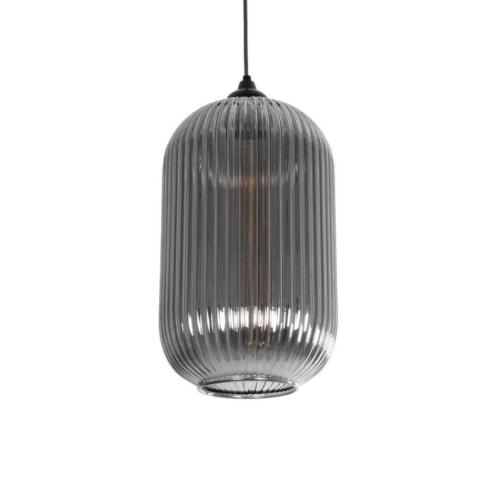 GLOBOSTAR® MELONI 206-0018 Μοντέρνο Κρεμαστό Φωτιστικό Οροφής με Ντουί 1 x E27 AC 220-240V IP20 - Μαύρο Φιμέ - Μ20 x Π20 x Υ38cm