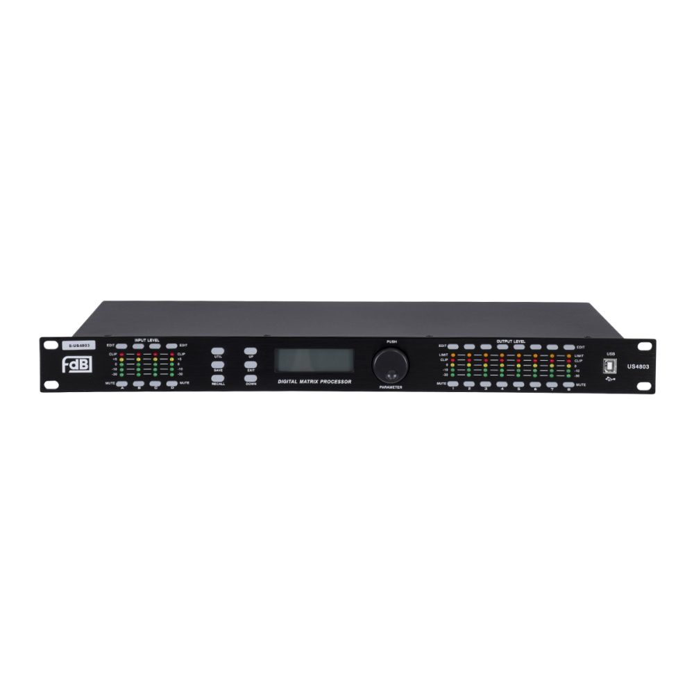 GloboStar® FDB US4803 98021 Audio Processor - Επαγγελματικός Επεξεργαστής Ήχου 4in & 8out - 32-bit DSP SHARC Processor - Frequency Response 20Hz-20Khz DR115DBu - AC 220V/50-60Hz - IP20 - Μαύρο - Μ48.2 x Π20.5 x Υ4.4cm