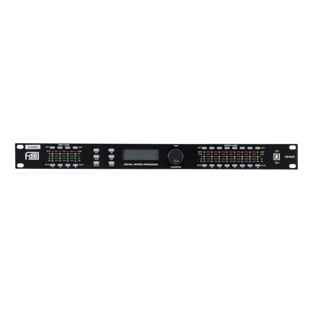GloboStar® FDB US4803 98021 Audio Processor - Επαγγελματικός Επεξεργαστής Ήχου 4in & 8out - 32-bit DSP SHARC Processor - Frequency Response 20Hz-20Khz DR115DBu - AC 220V/50-60Hz - IP20 - Μαύρο - Μ48.2 x Π20.5 x Υ4.4cm