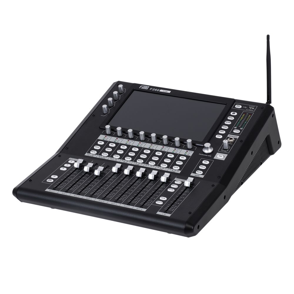 GloboStar® FDB F260 98023 Multifunctional Digital Mixer Audio Console 24Ch - Επαγγελματική Ψηφιακή Κονσόλα Ήχου 16Ch Audio In / 8Ch Audio Out / 8Ch BUS Out - Οθόνη Αφής 10" HD - Wifi Smart System - UDP - AC 220V/50-60Hz - IP20 - Μαύρο - Μ38 x Π49 x Υ