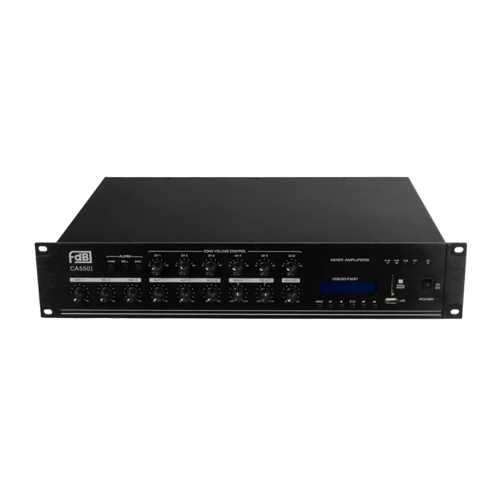 GLOBOSTAR® FDB CA5501 98034 100V Constant Voltage Επαγγελματικός Ενισχυτής Ήχου 550W AC 220V/50-60Hz με USB & FM Ράδιο - IP20 - Μαύρο - Μ44 x Π34 x Υ9.8cm - 2 Χρόνια Εγγύηση