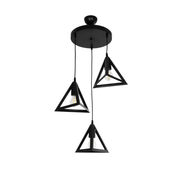GLOBOSTAR® TRIANGLE 203-0160 Μοντέρνο Κρεμαστό Φωτιστικό Οροφής με Ντουί 3 x E27 AC 220-240V IP20 - Μάυρο - Μ67 x Π67 x Υ50cm