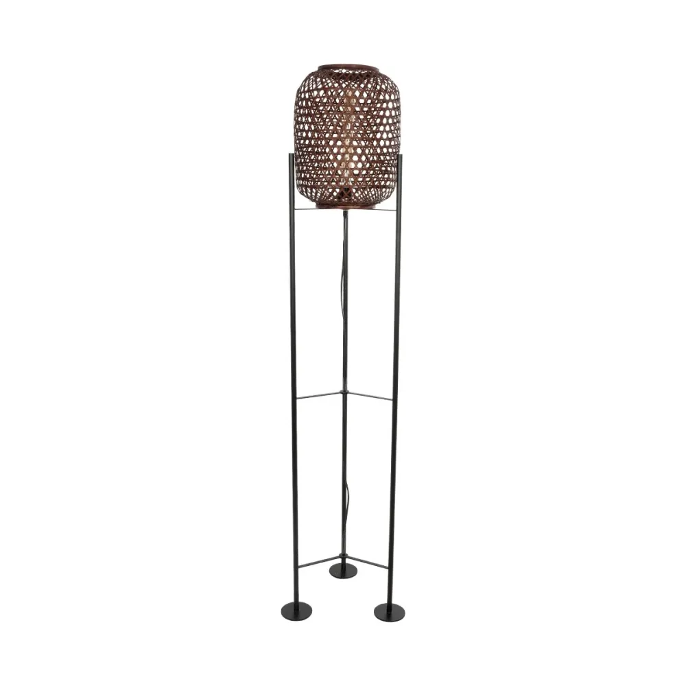 GloboStar® CURACAO 999-0041 Μοντέρνο Επιδαπέδιο Φωτιστικό Μονόφωτο 1 x E27 IP20 Μαύρο Μέταλλο με Καφέ Ξύλο - Μ30 x Π30 x Υ165cm