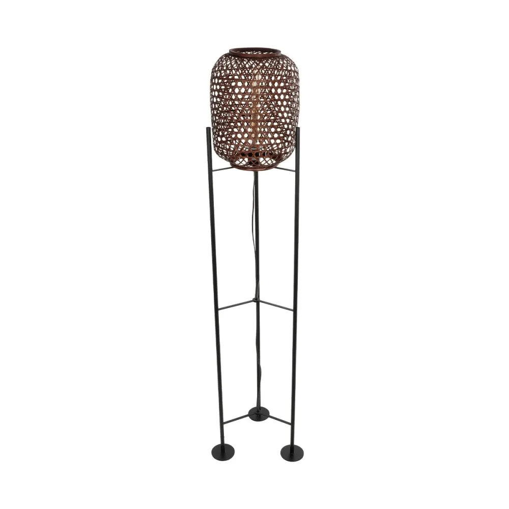 GloboStar® CURACAO 999-0041 Μοντέρνο Επιδαπέδιο Φωτιστικό Μονόφωτο 1 x E27 IP20 Μαύρο Μέταλλο με Καφέ Ξύλο - Μ30 x Π30 x Υ165cm