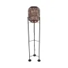 GloboStar® CURACAO 999-0041 Μοντέρνο Επιδαπέδιο Φωτιστικό Μονόφωτο 1 x E27 IP20 Μαύρο Μέταλλο με Καφέ Ξύλο - Μ30 x Π30 x Υ165cm