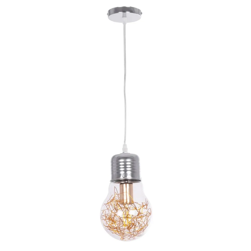 GLOBOSTAR® LAMP 999-0056 Μοντέρνο Κρεμαστό Φωτιστικό Οροφής με Ντουί 1 x E27 AC 220-240V IP20 - Διάφανο, Χρυσό & Ασημί - Μ15 x Π15 x Υ27cm