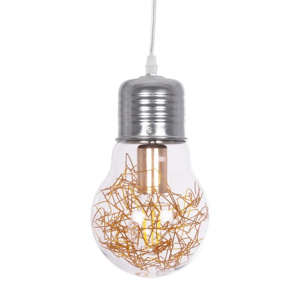 GLOBOSTAR® LAMP 999-0056 Μοντέρνο Κρεμαστό Φωτιστικό Οροφής με Ντουί 1 x E27 AC 220-240V IP20 - Διάφανο, Χρυσό & Ασημί - Μ15 x Π15 x Υ27cm
