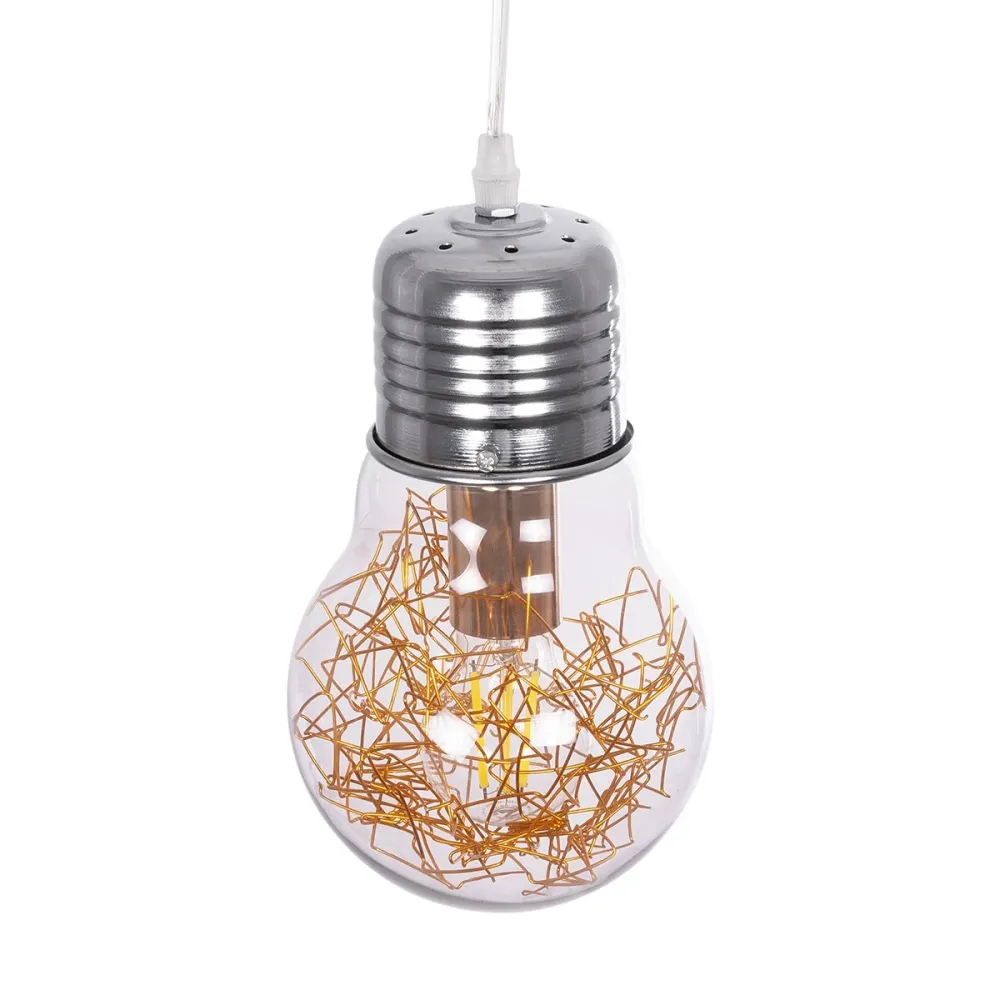 GLOBOSTAR® LAMP 999-0056 Μοντέρνο Κρεμαστό Φωτιστικό Οροφής με Ντουί 1 x E27 AC 220-240V IP20 - Διάφανο, Χρυσό & Ασημί - Μ15 x Π15 x Υ27cm