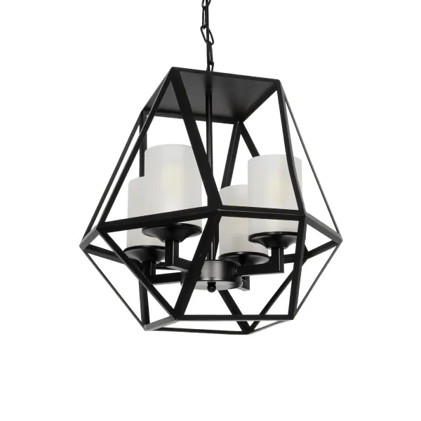 GLOBOSTAR® DASTAR 999-0091 Vintage Κρεμαστό Φωτιστικό Οροφής με Ντουί 4 x E27 AC 220-240V IP20 - Μαύρο & Λευκό - Μ42 x Π42 x Υ43cm