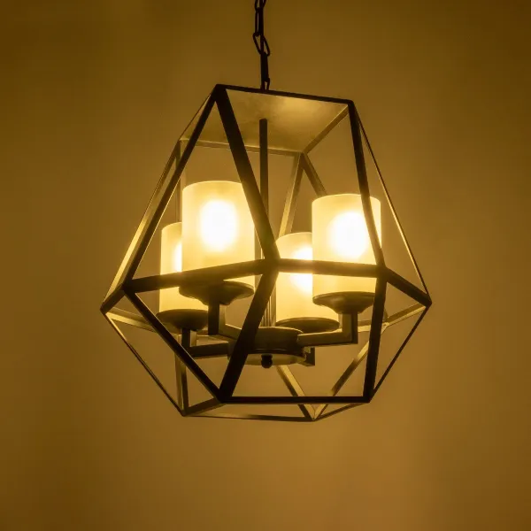 GLOBOSTAR® DASTAR 999-0091 Vintage Κρεμαστό Φωτιστικό Οροφής με Ντουί 4 x E27 AC 220-240V IP20 - Μαύρο & Λευκό - Μ42 x Π42 x Υ43cm