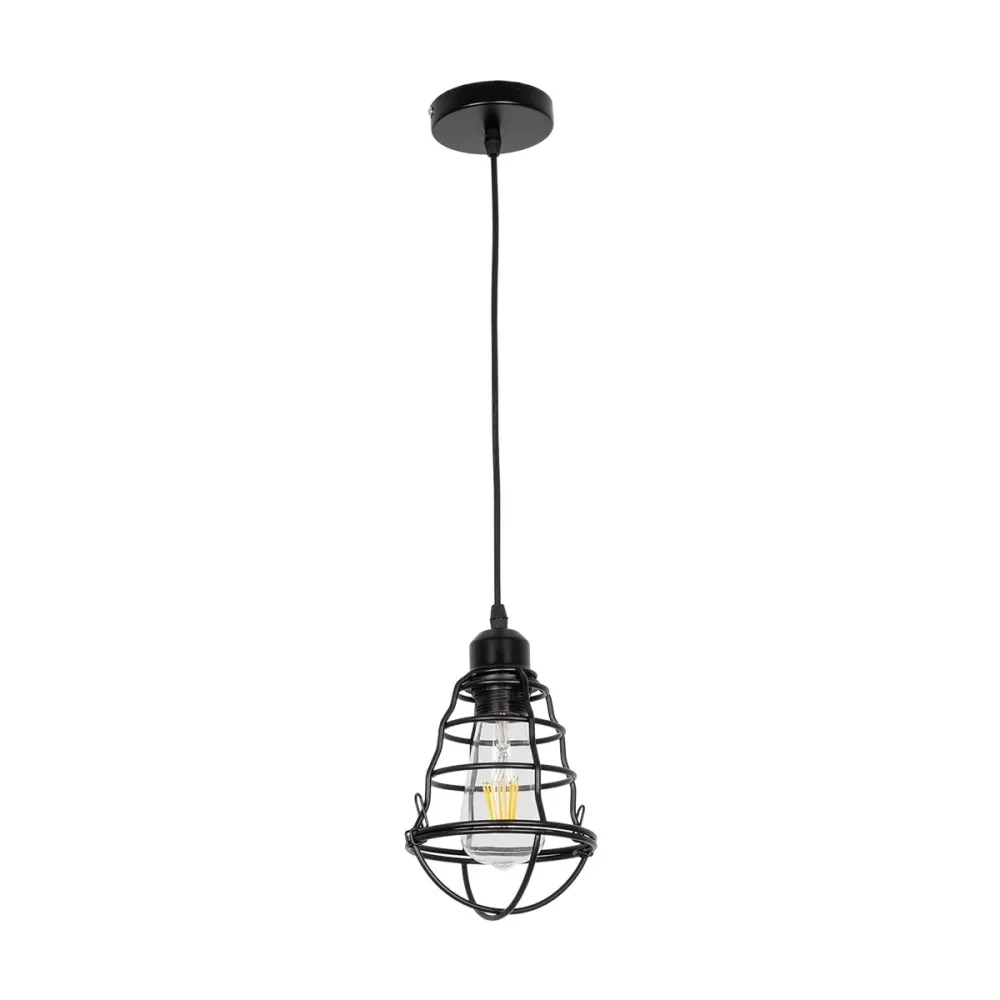 GLOBOSTAR® ALDO 999-0096 Vintage Κρεμαστό Φωτιστικό Οροφής με Ντουί 1 x E27 AC 220-240V IP20 - Μαύρο - Μ15 x Π15 x Υ24cm