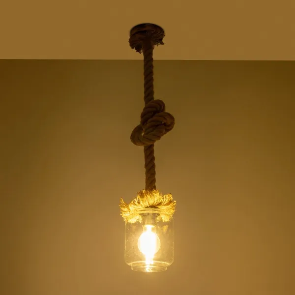 GLOBOSTAR® JAM 999-0116 Vintage Κρεμαστό Φωτιστικό Οροφής με Ντουί 1 x E27 AC 220-240V IP20 - Διάφανο & Μπεζ - Μ13 x Π13 x Υ125cm