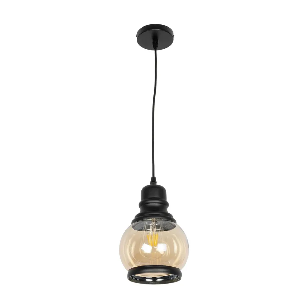GLOBOSTAR® OLIVER 999-0186 Vintage Κρεμαστό Φωτιστικό Οροφής με Ντουί 1 x E27 AC 220-240V IP20 - Μελί & Μαύρο - Μ16 x Π16 x Υ25cm