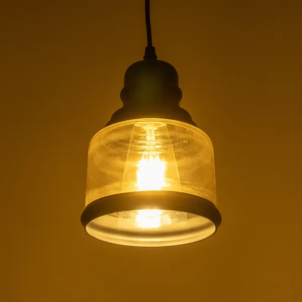 GLOBOSTAR® OLIVER 999-0187 Vintage Κρεμαστό Φωτιστικό Οροφής με Ντουί 1 x E27 AC 220-240V IP20 - Μελί & Μαύρο - Μ15 x Π15 x Υ21.5cm