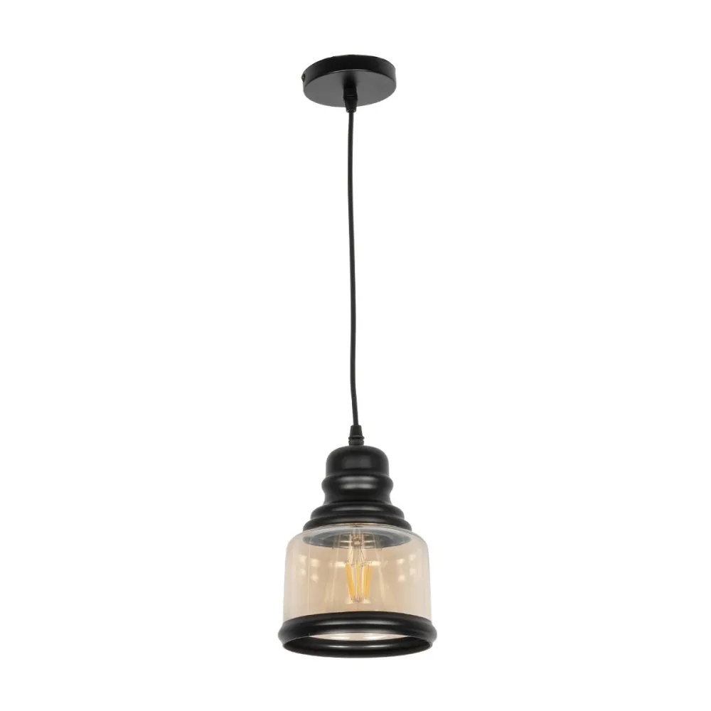 GLOBOSTAR® OLIVER 999-0187 Vintage Κρεμαστό Φωτιστικό Οροφής με Ντουί 1 x E27 AC 220-240V IP20 - Μελί & Μαύρο - Μ15 x Π15 x Υ21.5cm