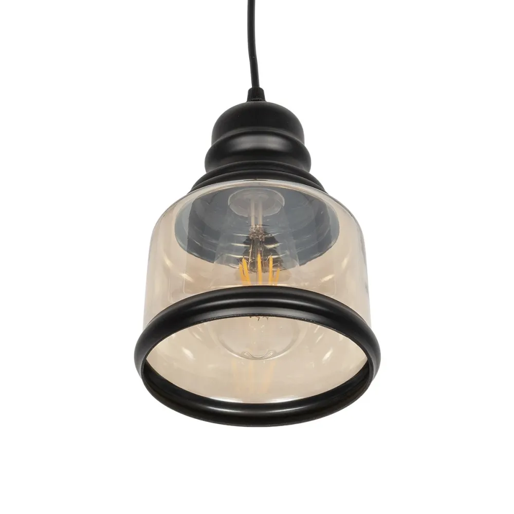 GLOBOSTAR® OLIVER 999-0187 Vintage Κρεμαστό Φωτιστικό Οροφής με Ντουί 1 x E27 AC 220-240V IP20 - Μελί & Μαύρο - Μ15 x Π15 x Υ21.5cm