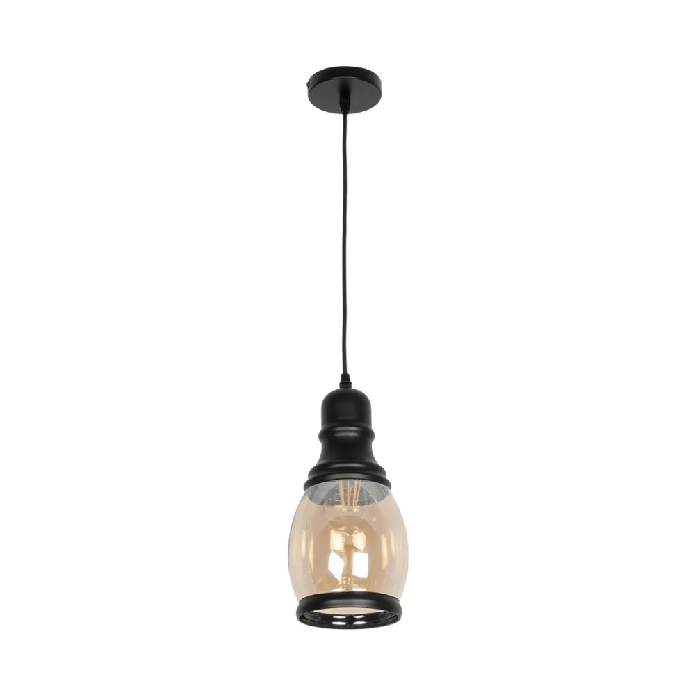 GLOBOSTAR® OLIVER 999-0188 Vintage Κρεμαστό Φωτιστικό Οροφής με Ντουί 1 x E27 AC 220-240V IP20 - Μελί & Μαύρο - Μ14 x Π14 x Υ30cm