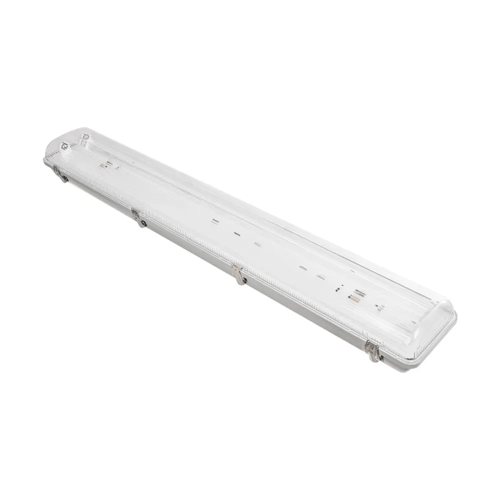 GLOBOSTAR® VIGAS 999-0250 Γραμμικό Βιομηχανικό Φωτιστικό Σκαφάκι Tri-Proof με Μεταλλικά Clips για 2 x Λάμπες T8 G13 90cm Τύπου Φθορίου LED Τροφοδοσίας Ενός Άκρου 120° AC 220-240V Αδιάβροχο IP65 - Γκρι με Διάφανο Κάλυμμα Πλαστικό PC - Μ100 x Π15 x Υ10cm