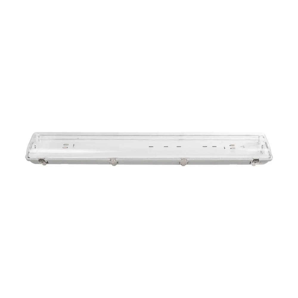 GLOBOSTAR® VIGAS 999-0250 Γραμμικό Βιομηχανικό Φωτιστικό Σκαφάκι Tri-Proof με Μεταλλικά Clips για 2 x Λάμπες T8 G13 90cm Τύπου Φθορίου LED Τροφοδοσίας Ενός Άκρου 120° AC 220-240V Αδιάβροχο IP65 - Γκρι με Διάφανο Κάλυμμα Πλαστικό PC - Μ100 x Π15 x Υ10cm