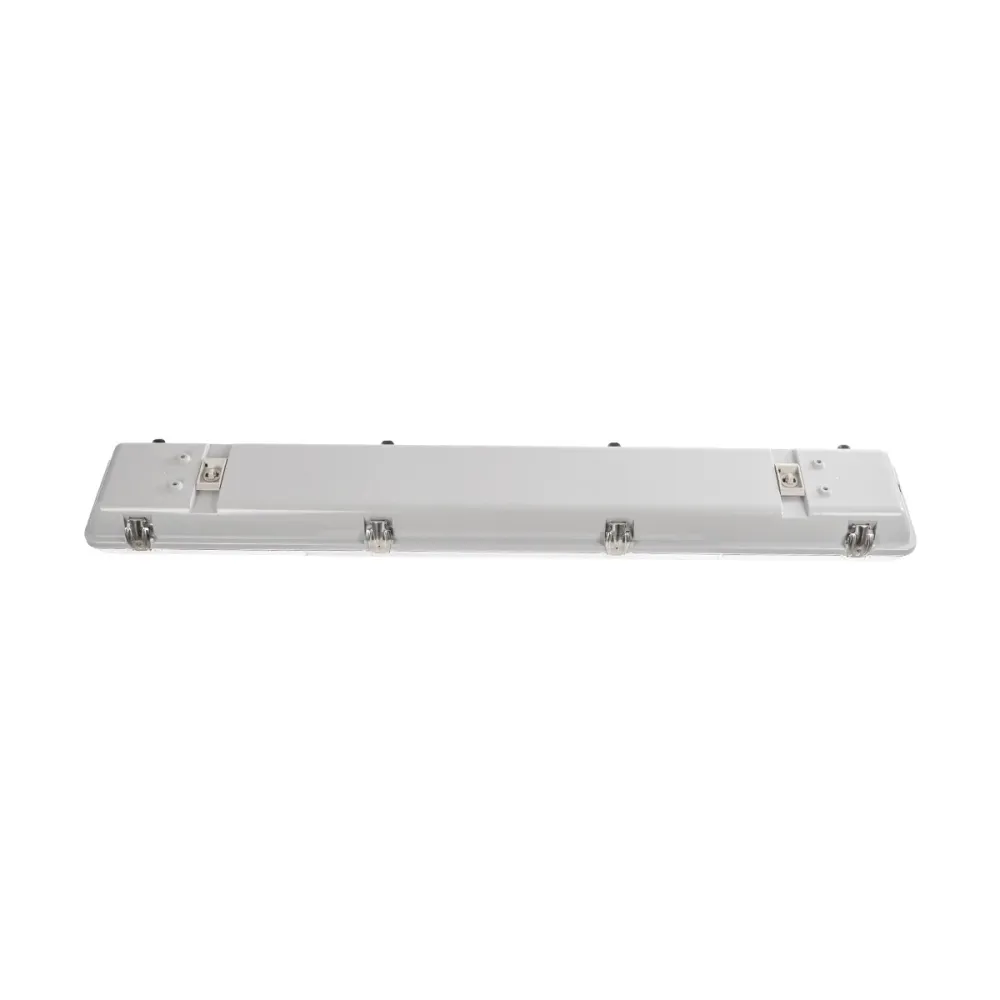 GLOBOSTAR® VIGAS 999-0250 Γραμμικό Βιομηχανικό Φωτιστικό Σκαφάκι Tri-Proof με Μεταλλικά Clips για 2 x Λάμπες T8 G13 90cm Τύπου Φθορίου LED Τροφοδοσίας Ενός Άκρου 120° AC 220-240V Αδιάβροχο IP65 - Γκρι με Διάφανο Κάλυμμα Πλαστικό PC - Μ100 x Π15 x Υ10cm