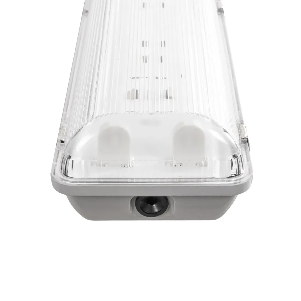 GLOBOSTAR® VIGAS 999-0250 Γραμμικό Βιομηχανικό Φωτιστικό Σκαφάκι Tri-Proof με Μεταλλικά Clips για 2 x Λάμπες T8 G13 90cm Τύπου Φθορίου LED Τροφοδοσίας Ενός Άκρου 120° AC 220-240V Αδιάβροχο IP65 - Γκρι με Διάφανο Κάλυμμα Πλαστικό PC - Μ100 x Π15 x Υ10cm