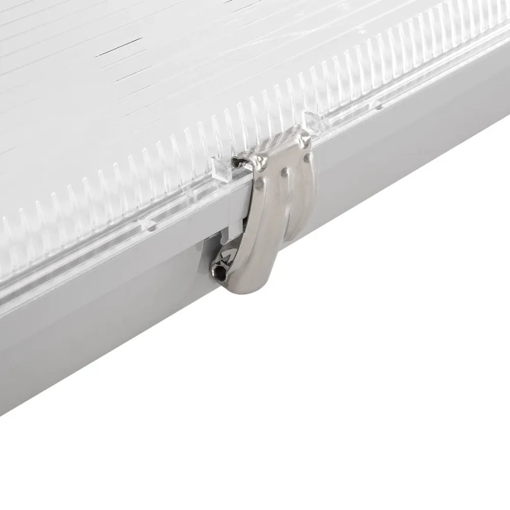 GLOBOSTAR® VIGAS 999-0250 Γραμμικό Βιομηχανικό Φωτιστικό Σκαφάκι Tri-Proof με Μεταλλικά Clips για 2 x Λάμπες T8 G13 90cm Τύπου Φθορίου LED Τροφοδοσίας Ενός Άκρου 120° AC 220-240V Αδιάβροχο IP65 - Γκρι με Διάφανο Κάλυμμα Πλαστικό PC - Μ100 x Π15 x Υ10cm