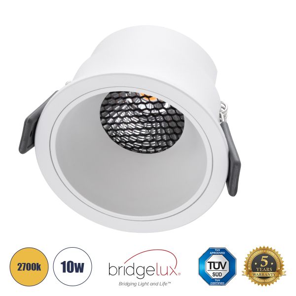 GloboStar® PLUTO-M 60255 Χωνευτό LED Spot Downlight TrimLess Φ8.4cm 10W 1250lm 38° AC 220-240V IP20 Φ8.4 x Υ5.9cm - Στρόγγυλο - Λευκό & Anti-Glare HoneyComb - Θερμό Λευκό 2700K - Bridgelux COB - 5 Years Warranty