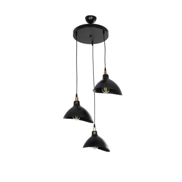 GLOBOSTAR® RIVE 203-0144 Μοντέρνο Κρεμαστό Φωτιστικό Οροφής με Ντουί 3 x E27 AC 220-240V IP20 - Μάυρο & Χάλκινο - Μ40 x Π40 x Υ65cm