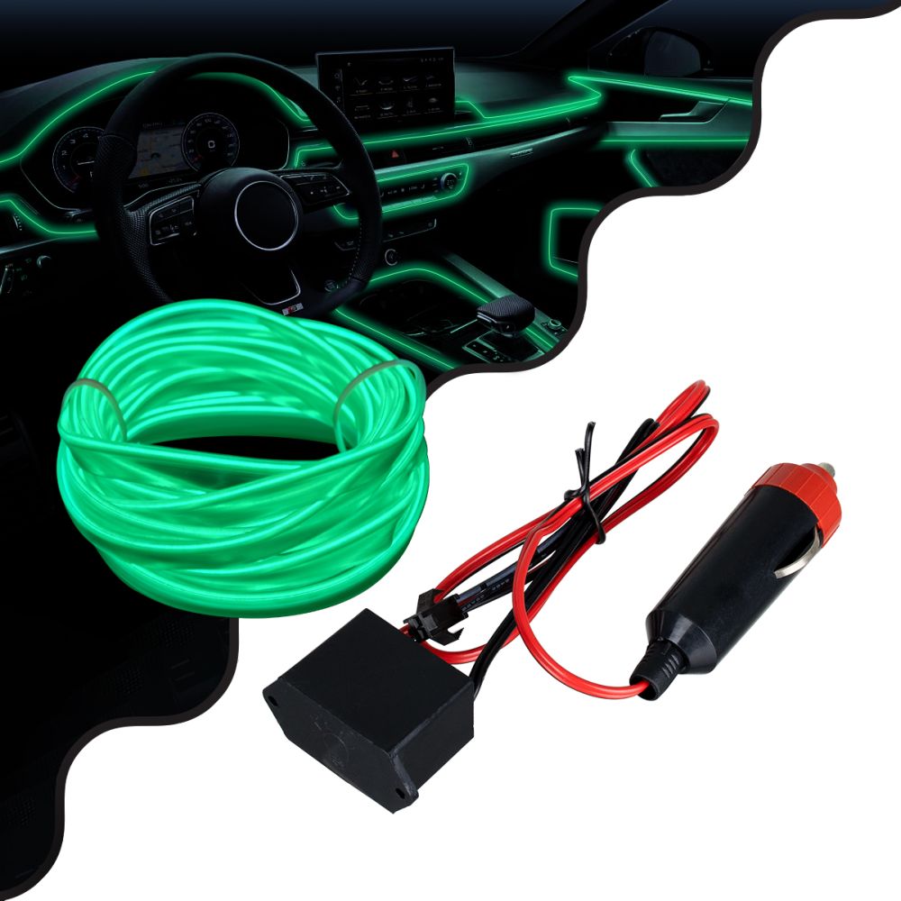 GLOBOSTAR® ELWIRE 82209 Κιτ Διακοσμητικού Φωτισμού Αυτοκινήτου LED 1.2W 84lm 360° DC 12V Αδιάβροχο IP65 Πράσινο - Μ300 x Π1 x Υ0.3cm - 1 Χρόνο Εγγύηση