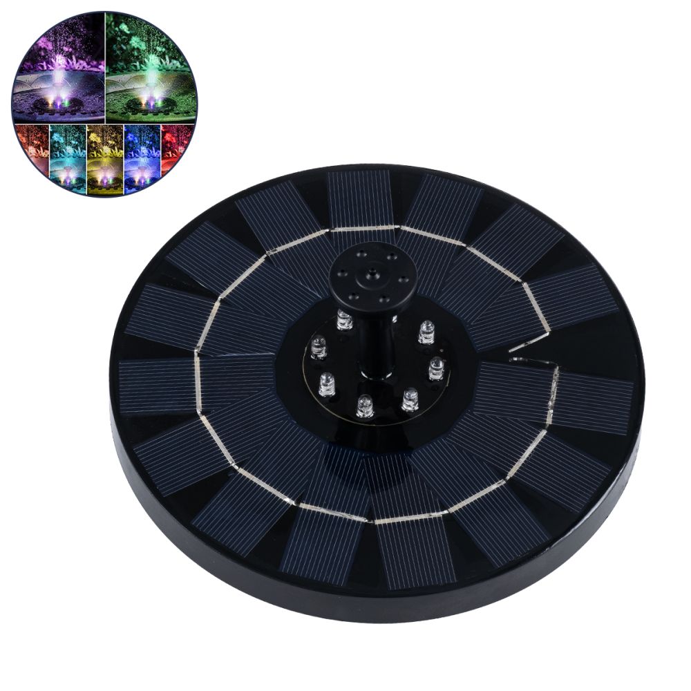 GLOBOSTAR® FOUNTAIN 71533 Διακοσμητικό Συντριβάνι LED 3W 90lm 120° DC 5V με Φωτοβολταϊκό Panel 5V 0.2W & Επαναφορτιζόμενη Μπαταρία Li-ion 3.2V 1500mAh Αδιάβροχο IP68 Πολύχρωμο RGB - Sanan Diode Chip - Μαύρο - 4 Μπέκ Ψεκασμού - Μ18 x Π18 x Υ8cm - 1 Χρό