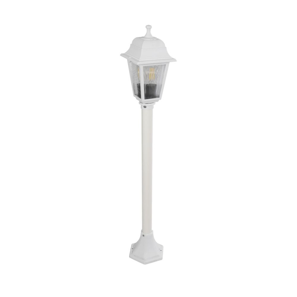 GloboStar® SOLME 203-0222 Vintage Επιδαπέδιο Φωτιστικό Κολωνάκι Κήπου Μονόφωτο 1 x E27 IP44 Λευκό & Διάφανο Πλαστικό - Μ22 x Π22 x Υ100cm