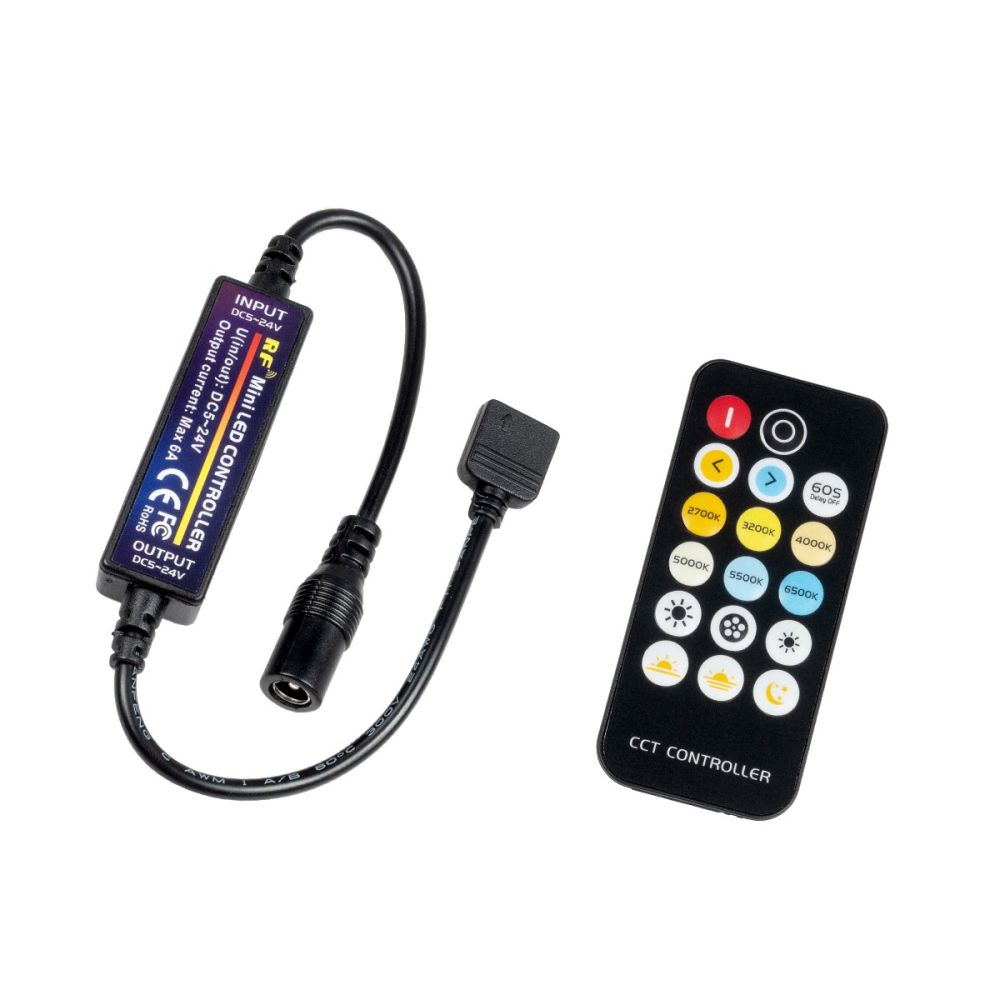 GLOBOSTAR® CCTCONTROLLER 73356 Σετ Dimmer / Controller με RF Ασύρματο Χειριστήριο με 2 x 3A 72W Κανάλια DC 12-24V 6A 144W Max IP20 - RF2.4Ghz - Μ30 x Π1.7 x Υ1cm - 2 Χρόνια Εγγύηση