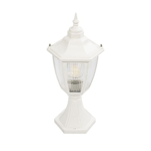 GloboStar® ENGLAND 202-0010 Vintage Επιδαπέδιο Φωτιστικό Φαναράκι Μονόφωτο 1 x E27 IP44 Λευκό & Διάφανο Πλαστικό - Μ20 x Π20 x Υ45cm