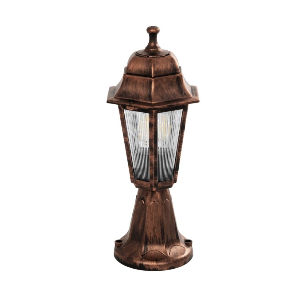 GloboStar® VITRO 203-0195 Vintage Επιδαπέδιο Φωτιστικό Φαναράκι Μονόφωτο 1 x E27 IP44 Χάλκινο & Διάφανο Πλαστικό - Μ17 x Π17 x Υ40cm
