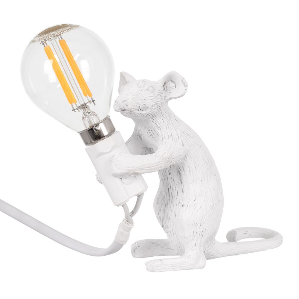 GLOBOSTAR® MOUSE 00679 Vintage Επιτραπέζιο Φωτιστικό Πορτατίφ με Ντουί 1 x E12 AC 220-240V IP20 - Λευκό - Μ12 x Π4 x Υ10cm