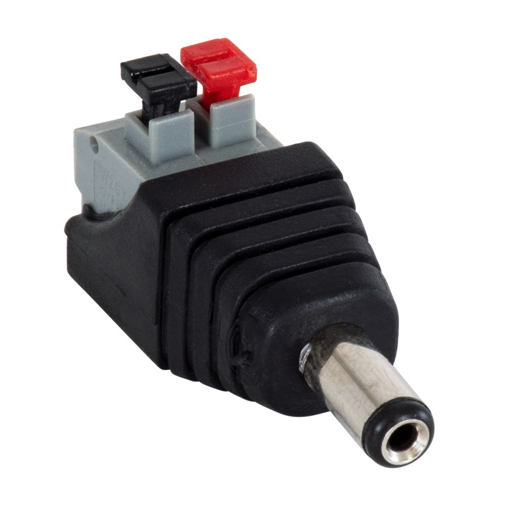 GLOBOSTAR® STRIPDC 70677 Ταχυσύνδεσμος DC Jack 5.5x2.1mm Αρσενικός σε Πατητή Κλέμα IP20 - Μαύρο - Μ4.1 x Π1.5 x Υ2cm