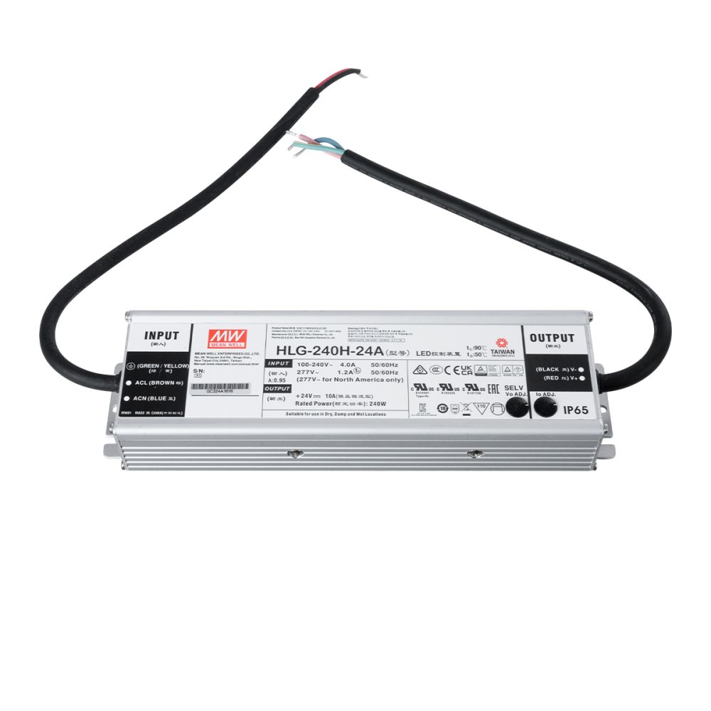 GLOBOSTAR® MEANWELL-HLG240H-24A 90793 Τροφοδοτικό/Μετασχηματιστής SELV 240W 10A DC 24V Αδιάβροχο IP65 - AC 220-240V σε DC 24V / Ρυθμιζόμενο από 22.4VDC έως 25.6VDC - Μ24.4 x Π6.8 x Υ3.88cm - 3 Χρόνια Εγγύηση