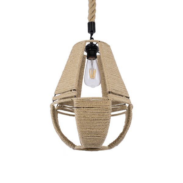 GLOBOSTAR® POLIA 01608 Boho Κρεμαστό Φωτιστικό Οροφής με Ντουί 1 x E27 AC 220-240V IP20 - Μπεζ - Μ30 x Π30 x Y42cm