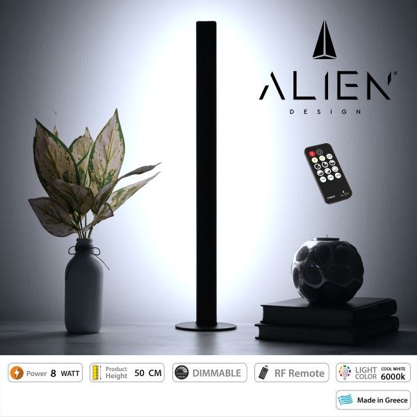 GloboStar® ALIEN-DIVA-BLACK-50-1 ALIEN Design DIVA Μοντέρνο Minimal Nordic Μεταλλικό Φωτιστικό Επιτραπέζιο - Πορτατίφ - Λαμπατέρ Μαύρο LED 8W 1120lm με Ασύρματο Χειριστήριο RF & Dimmer IP20 Ψυχρό Λευκό 6000K Μ3 x Π1.6 x Υ50cm