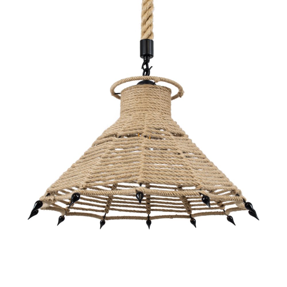 GLOBOSTAR® OZERO 01603 Boho Κρεμαστό Φωτιστικό Οροφής με Ντουί 1 x E27 AC 220-240V IP20 - Μπεζ & Μαύρο - Μ41 x Π41 x Y28cm