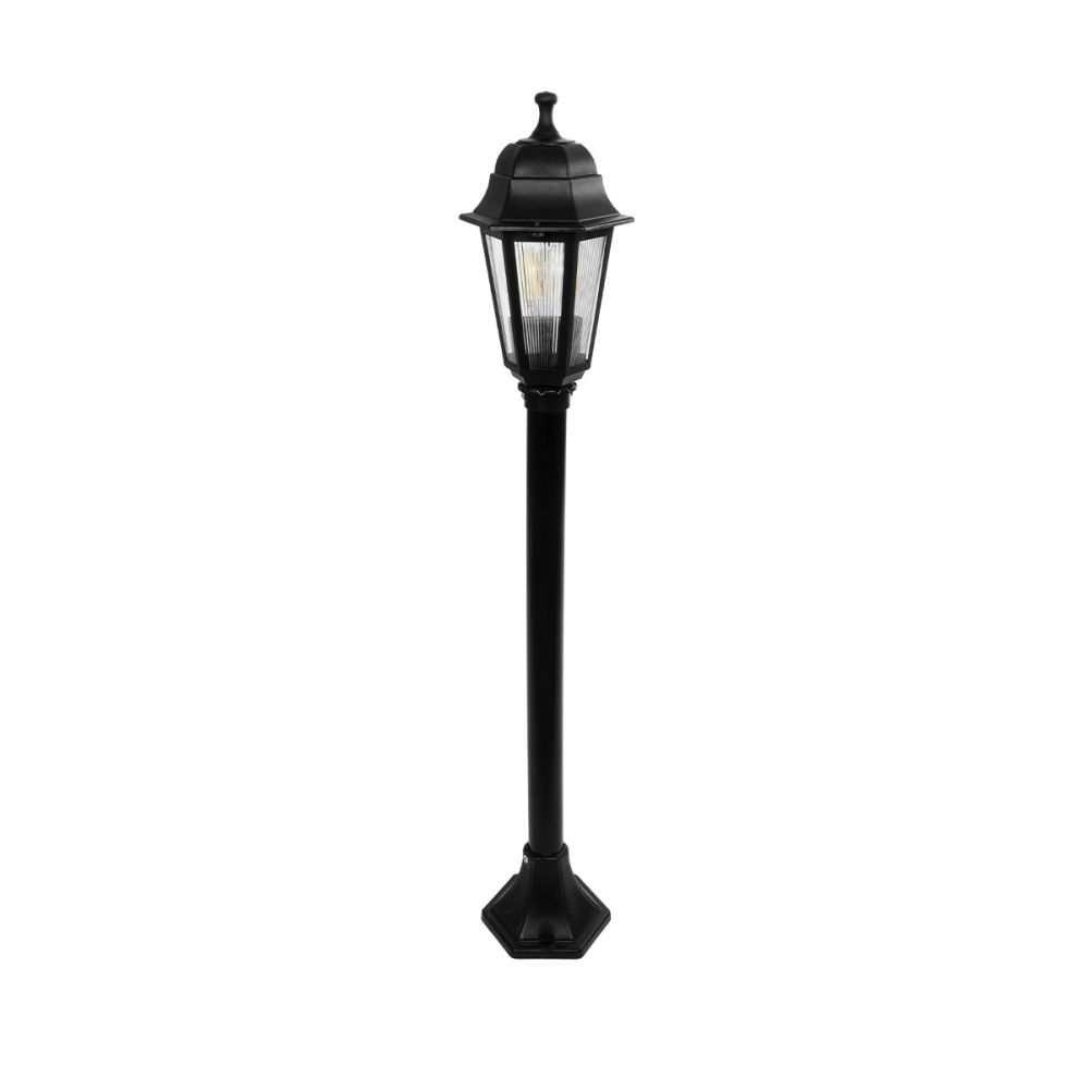 GloboStar® VITRO 203-0192 Vintage Επιδαπέδιο Φωτιστικό Κολωνάκι Κήπου Μονόφωτο 1 x E27 IP44 Μαύρο & Διάφανο Πλαστικό - Μ17 x Π17 x Υ100cm