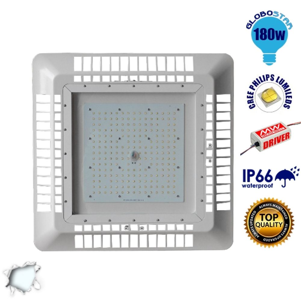 GloboStar® 115091 Φωτιστικό Οροφής για Βενζινάδικα Gas Station 180W AC 230V 25200lm 60° Αδιάβροχο IP65 Φυσικό Λευκό 5000K