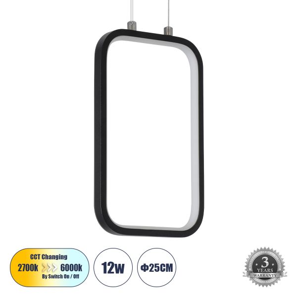 GLOBOSTAR® DEROBA 61298 Μοντέρνο Κρεμαστό Φωτιστικό Οροφής LED 12W 1320lm 360° AC 220-240V IP20 Ρυθμιζόμενο Λευκό CCT με On/Off 2700K/4500K/6000K - Lumileds SMD Chip - Μαύρο - Μ16 x Π1.6 x Υ25.5cm - 3 Χρόνια Εγγύηση