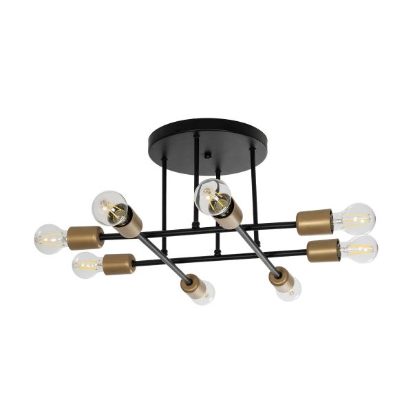 GLOBOSTAR® BLAZEA 201-0064 Vintage Φωτιστικό Οροφής με Ντουί 8 x E27 AC 220-240V IP20 - Χρυσό & Μαύρο - Μ51 x Π51 x Υ7cm