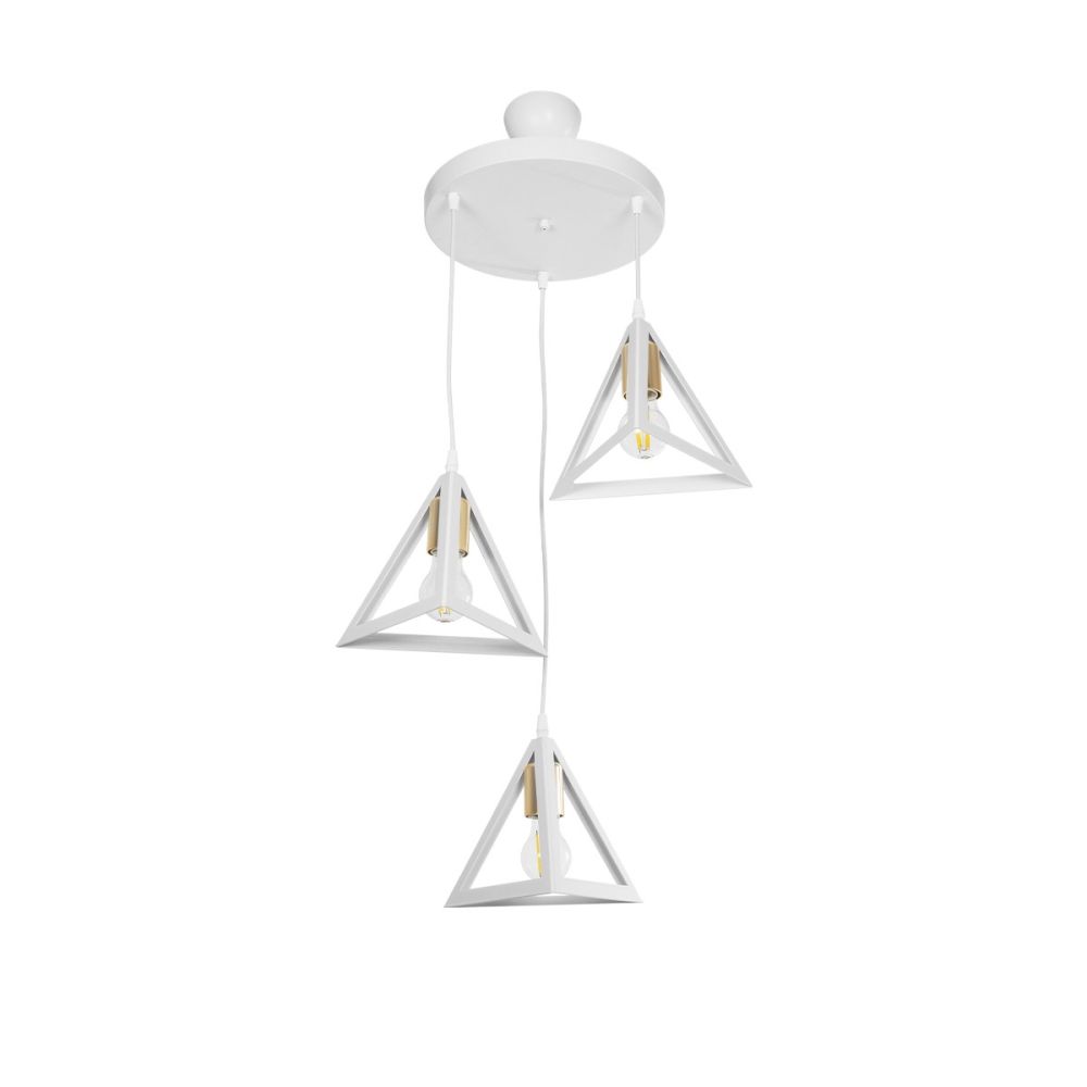 GLOBOSTAR® TRIANGLE 203-0166 Μοντέρνο Κρεμαστό Φωτιστικό Οροφής με Ντουί 3 x E27 AC 220-240V IP20 - Λευκό & Χρυσό - Μ67 x Π67 x Υ50cm