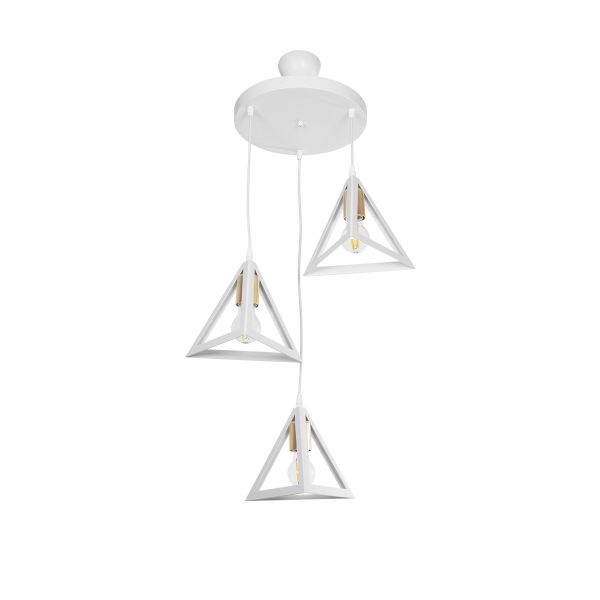 GLOBOSTAR® TRIANGLE 203-0166 Μοντέρνο Κρεμαστό Φωτιστικό Οροφής με Ντουί 3 x E27 AC 220-240V IP20 - Λευκό & Χρυσό - Μ67 x Π67 x Υ50cm