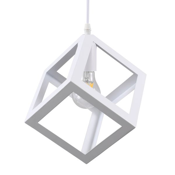 GLOBOSTAR® CUBE 00802 Μοντέρνο Κρεμαστό Φωτιστικό Οροφής με Ντουί 1 x E27 AC 220-240V IP20 - Λευκό - Μ25 x Π25 x Υ25cm